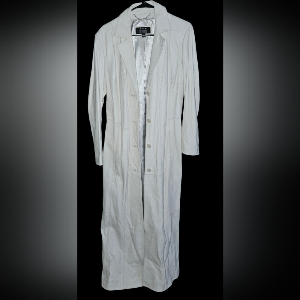 Wilson Leather Pelle Studio Trench Coat Long Duster  Large L Vintage Off White